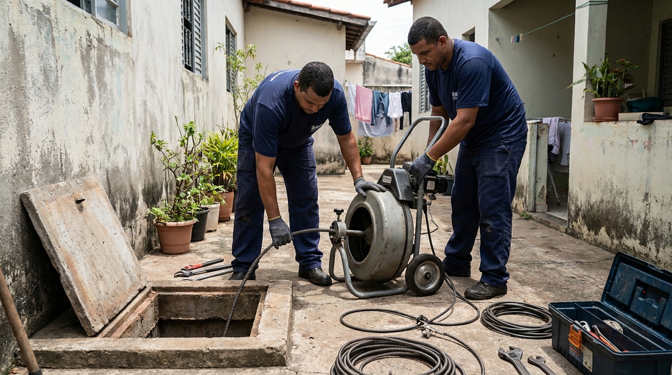 Desentupimento de rede de esgoto em Hortolândia‑SP